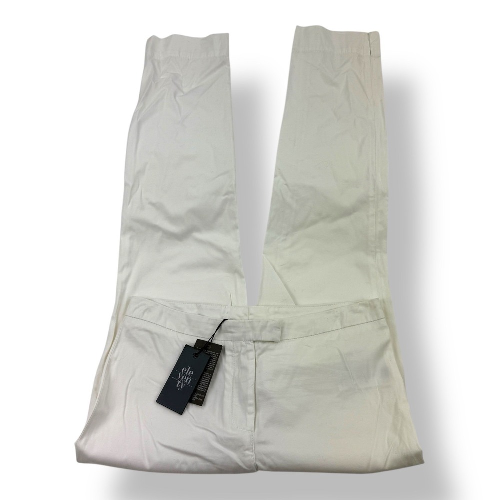 Eleventy White Cotton Elastane Flat Front‎ Slack Pants Women's Size 27